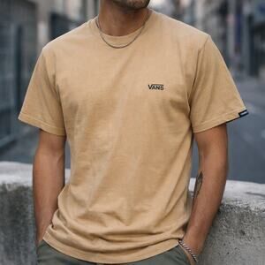 Vans Men’s Small Tan Logo T-Shirt Classic Fit Skate Casual Tee